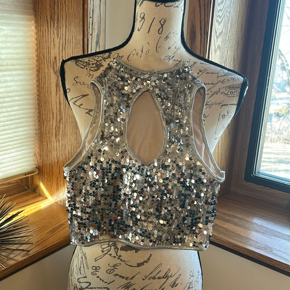 Balera Silver Sequenced Dance Top Size Large Child